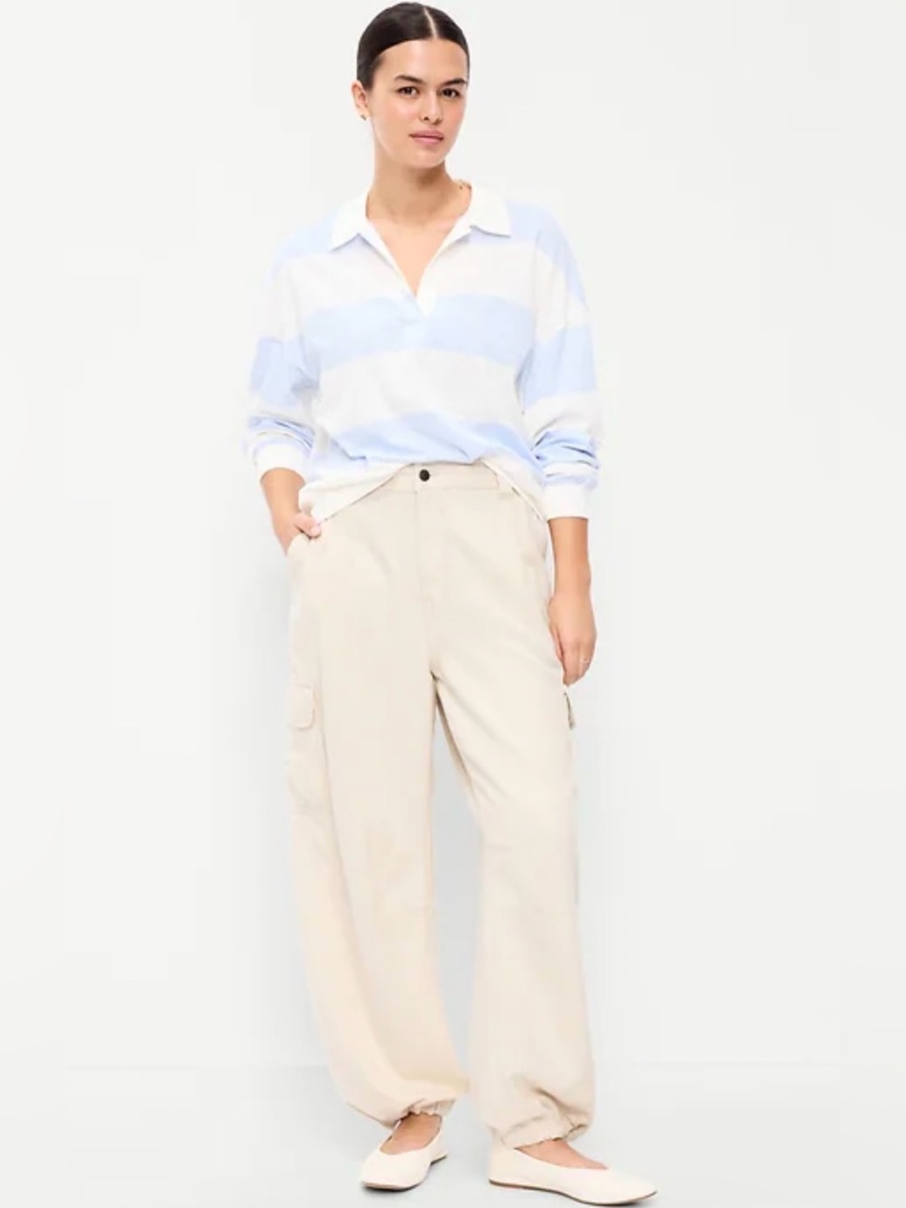 old navy barrel leg cargo pants cream